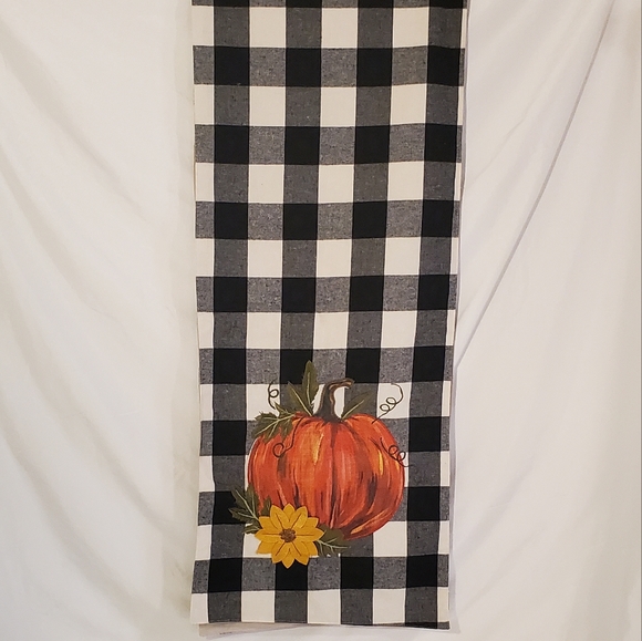 Table Runner Fall Pumpkin Black White Flannel Plaid Checkered 100% Cotton - Picture 3 of 6